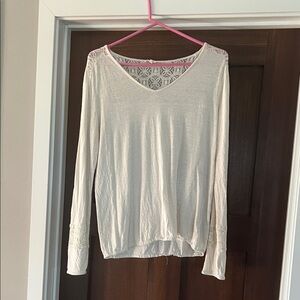Ruff Hewn Women's Blouse with Lace Detail in Cream